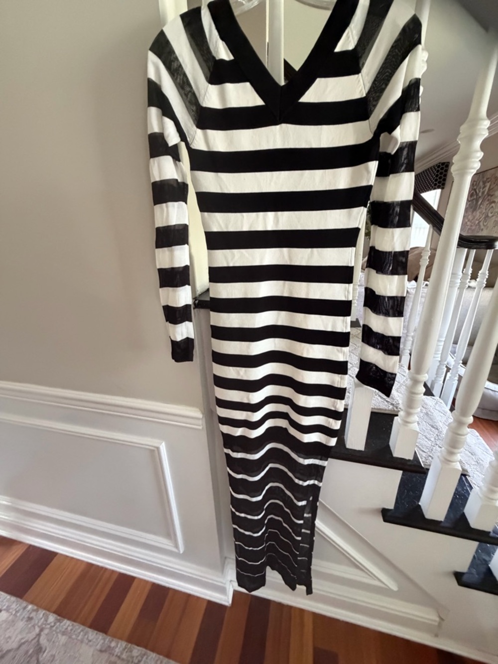 Marciano Black and White Striped Maxi Dress
